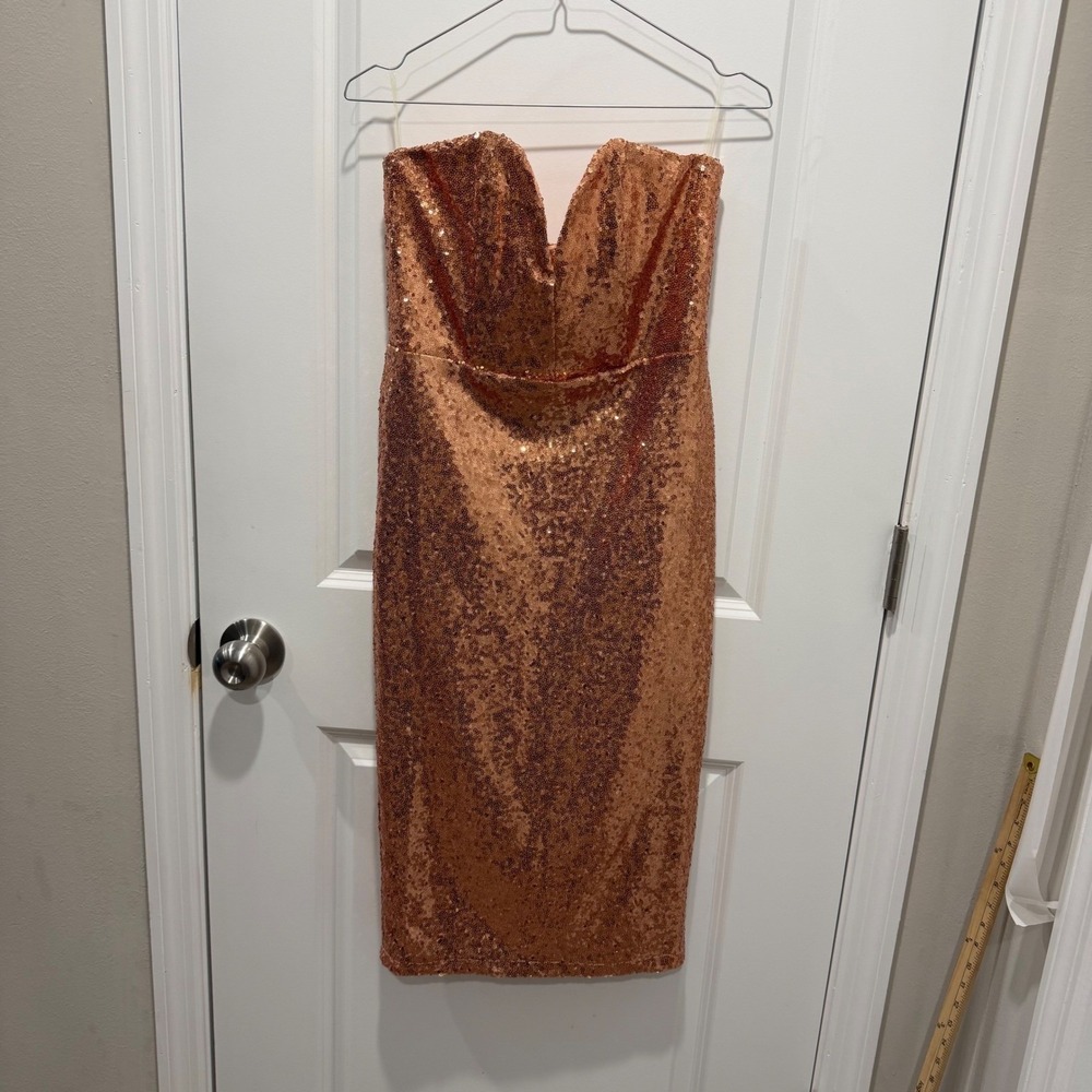 LASCANA Womens Strapless Sequin Midi Dress Rose Gold Size M NWT Formal